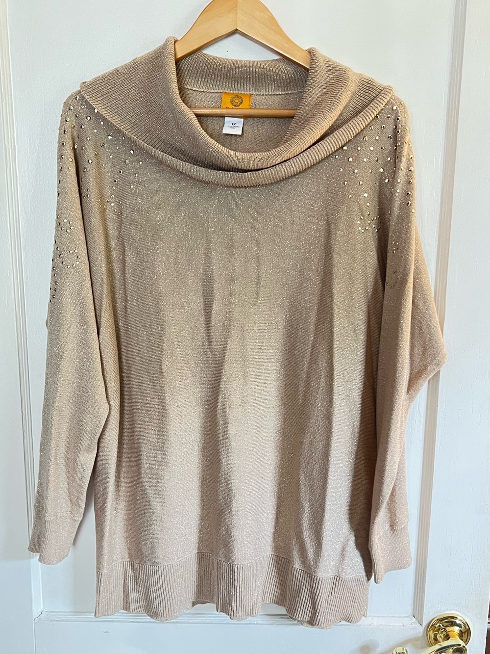 Ruby Rd. Gold Cowl Neck Top with Embellished Shoulders